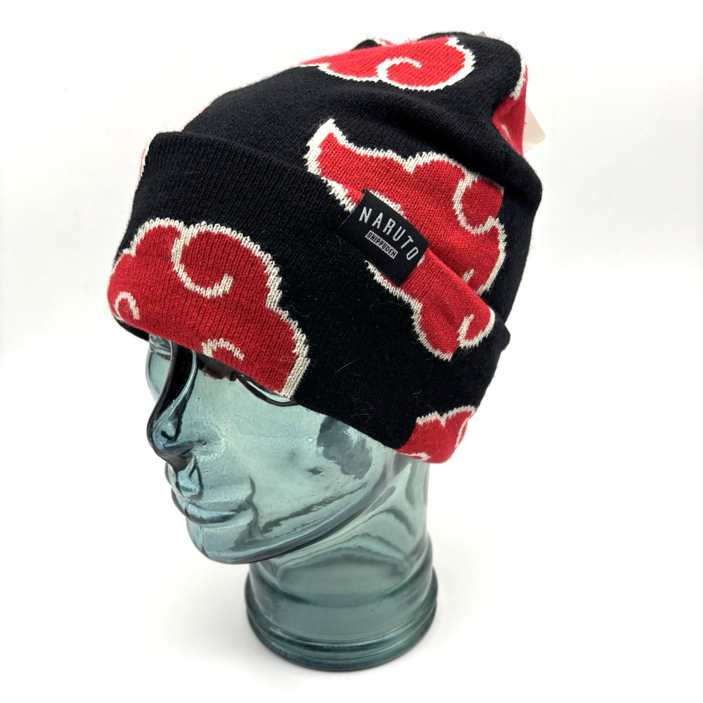 NEW Boxlunch Naruto Shippuden Akatsuki Clouds Black & Red Cuff Knit Beanie OSFM